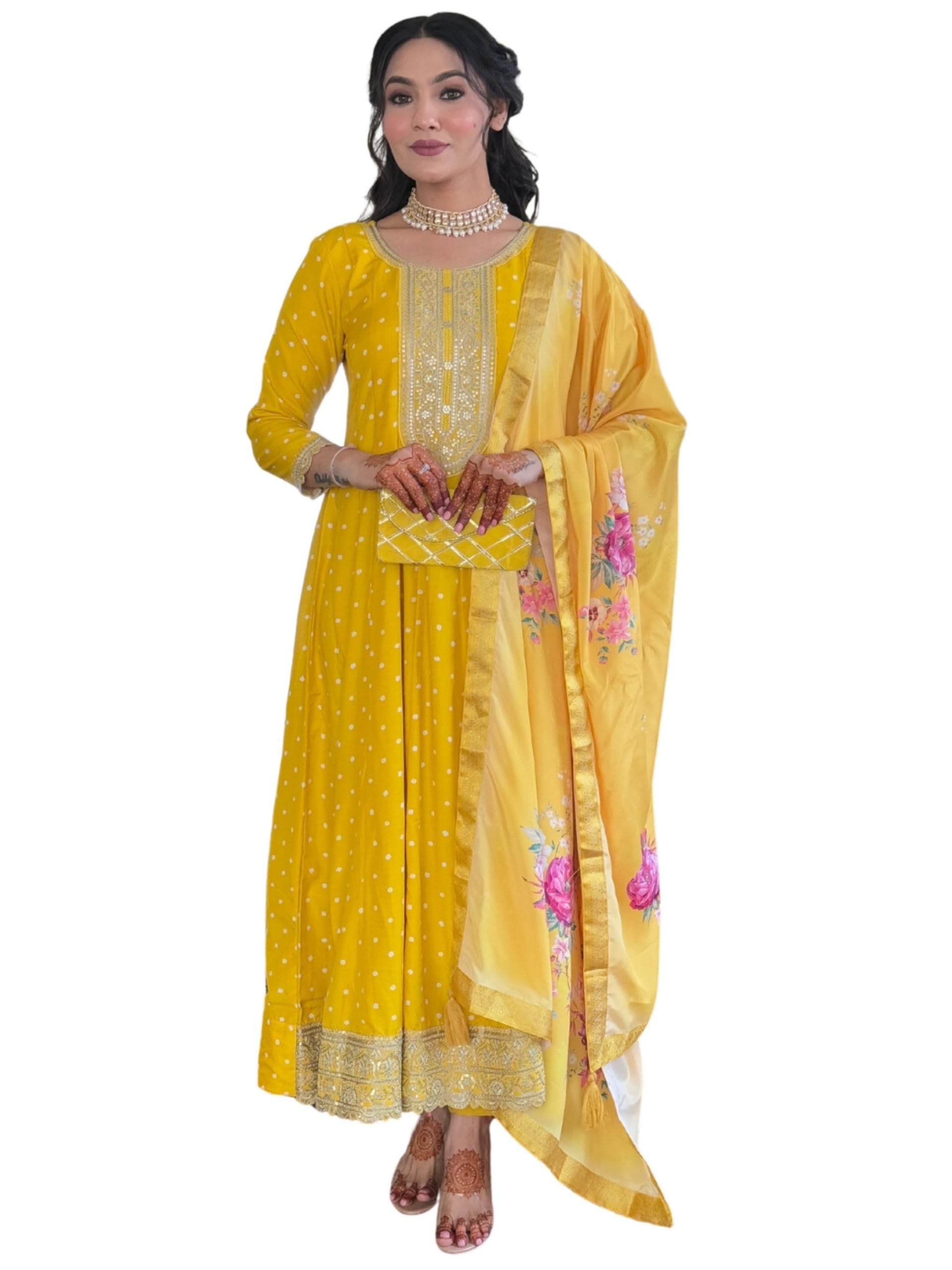 Buy Naixa Women's Yellow Vichitra Silk with Cotton Lining